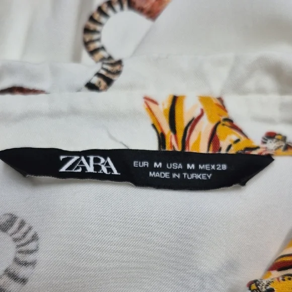 Zara Animal Print Cropped Blouse Top Button Up Medium - Picture 7 of 11